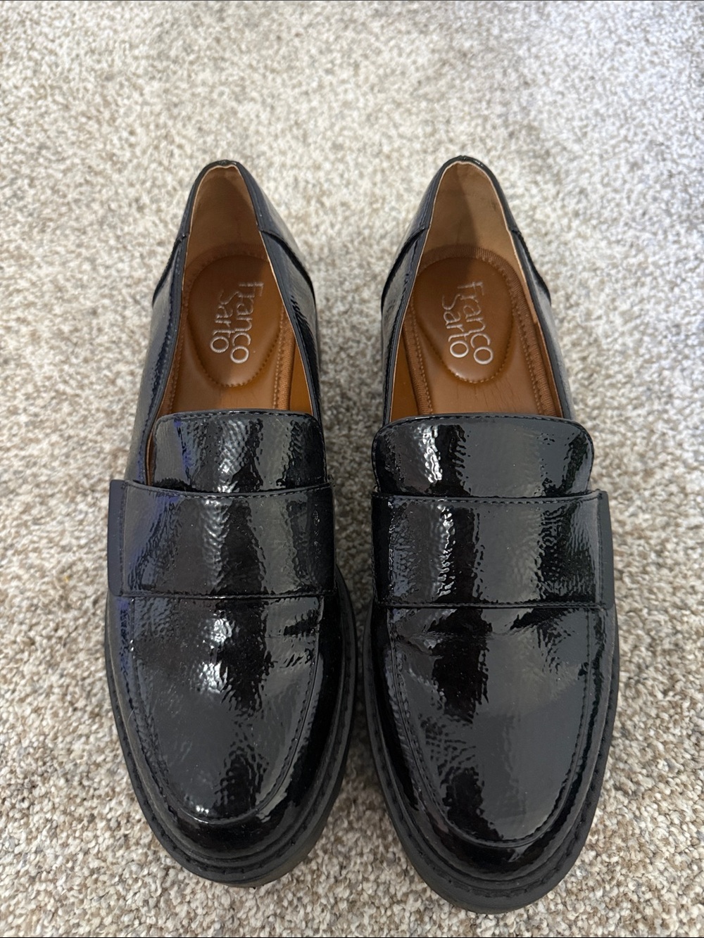Franco Sarto Black Patent Slip-On Penny Loafers